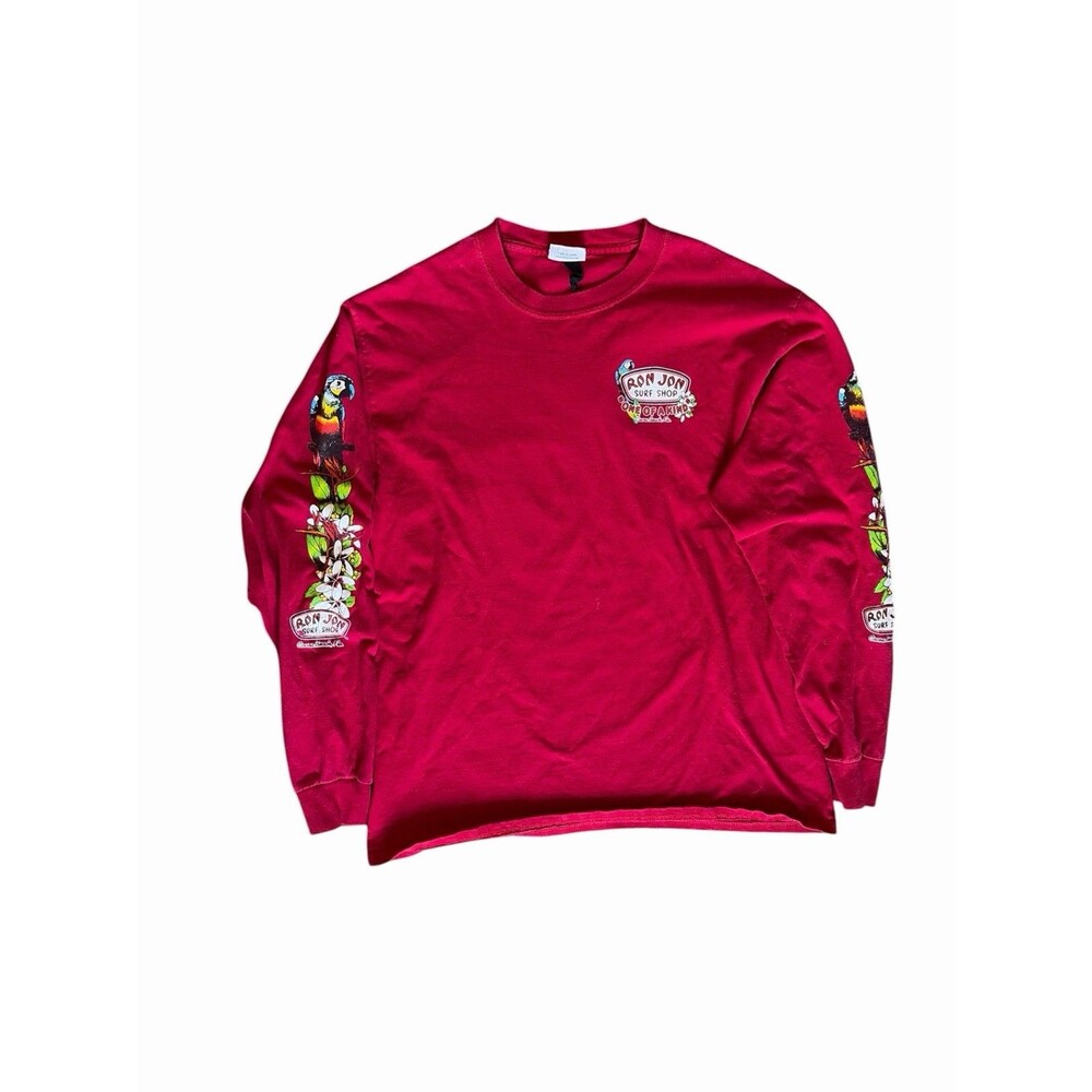 Ron Jon Surf Shop Men’s Red L/S Graphic Tee Size L Cocoa Beach FL Parrot